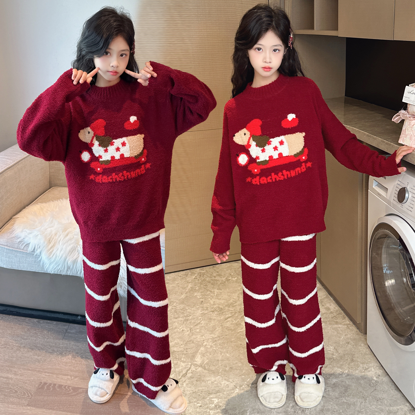 女童半边绒睡衣秋冬季2025新款