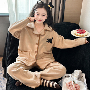 女童奥粒绒睡衣套装秋冬款摇粒绒女童家居服时髦洋气休闲家居服