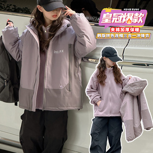 女童三合一冲锋衣2025新款儿童女孩户外加绒加厚外套春秋防风防水