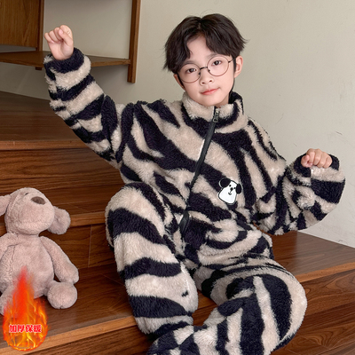 男童冬季珊瑚绒睡衣家居服套装