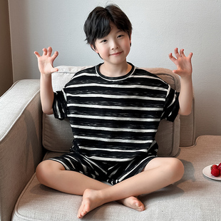 男童睡衣儿童夏季纯棉短袖短裤薄款2026新款中大童男孩夏天家居服