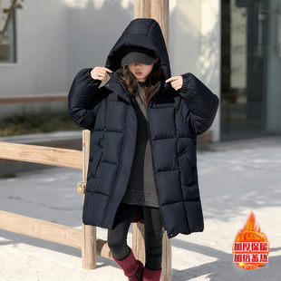 女童泡芙格中长款棉服超好看2025新款冬季洋气中大童棉袄外套冬装