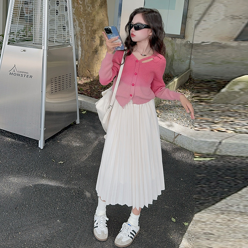 女童裙子两件套2025春装新款中大童女孩洋气时髦儿童装春秋款套装