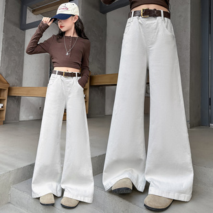 女童裤子春秋装2026新款洋气女孩中大童刺绣牛仔裤春款修身喇叭裤