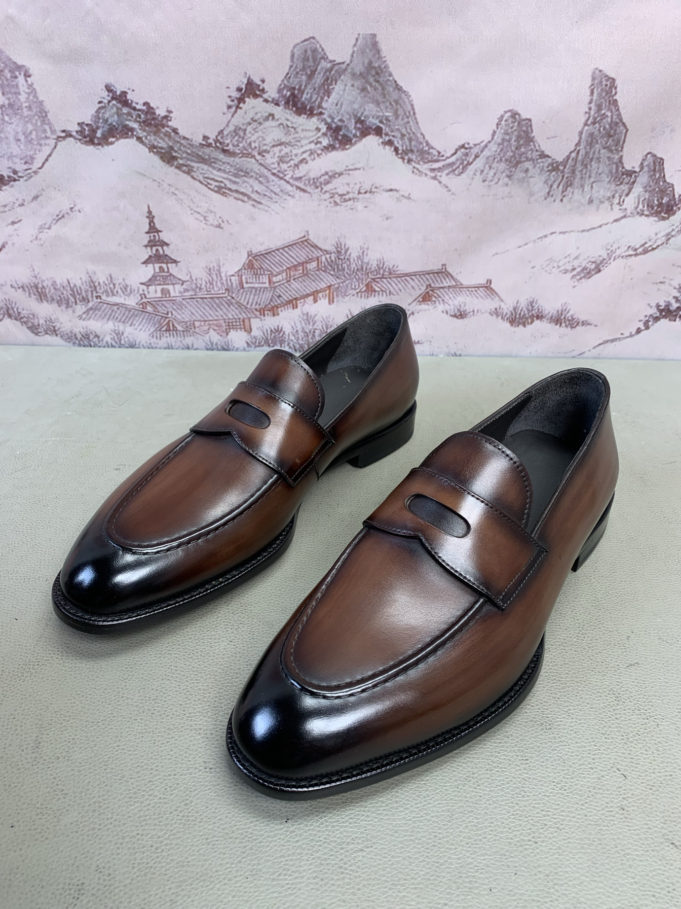 2024新款男鞋真皮手工皮鞋英伦风一脚蹬乐福鞋商务擦色套脚懒人鞋