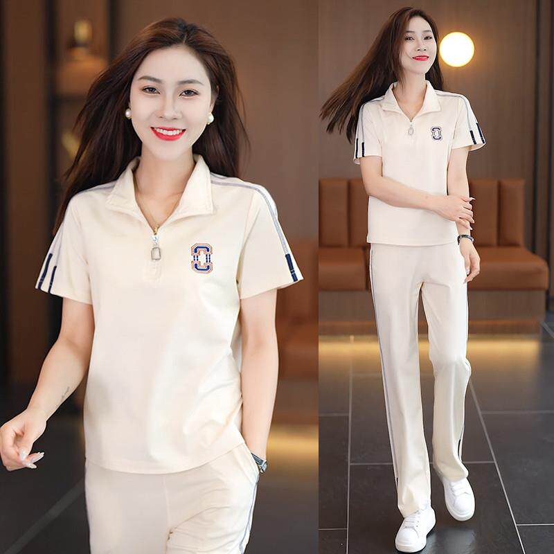 运动套装女夏季薄款2026新款时尚洋气冰丝短袖休闲跑步服两件套潮