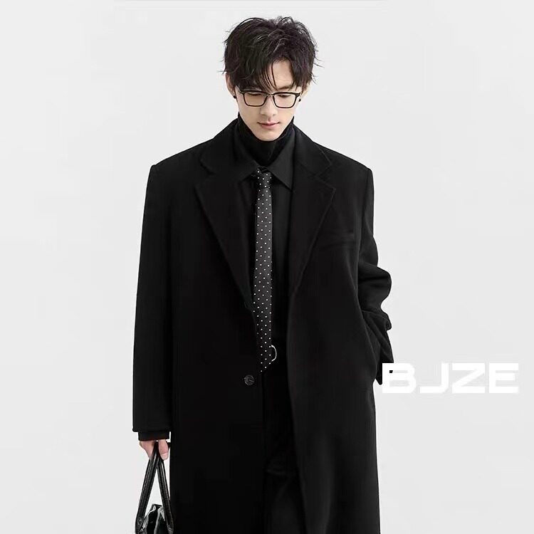 网图秋冬季男中长款西服领风衣韩版休闲大衣外套ny8276p85,男装西服,星座204-3