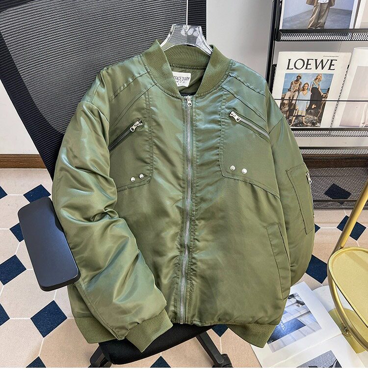美式复古潮牌多拉链棉衣立领高级感痞帅宽松棉服潮m6102p85,男装棉衣,星座204-3