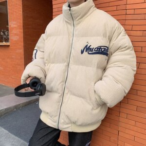 立领刺绣灯芯绒棉衣男冬季复古潮牌宽松加厚保暖外套m8055 p80图片