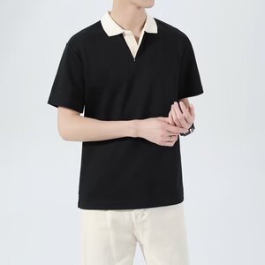夏季撞色翻领短袖POLO衫男潮牌休闲宽松日系纯色T恤t009 p30图片