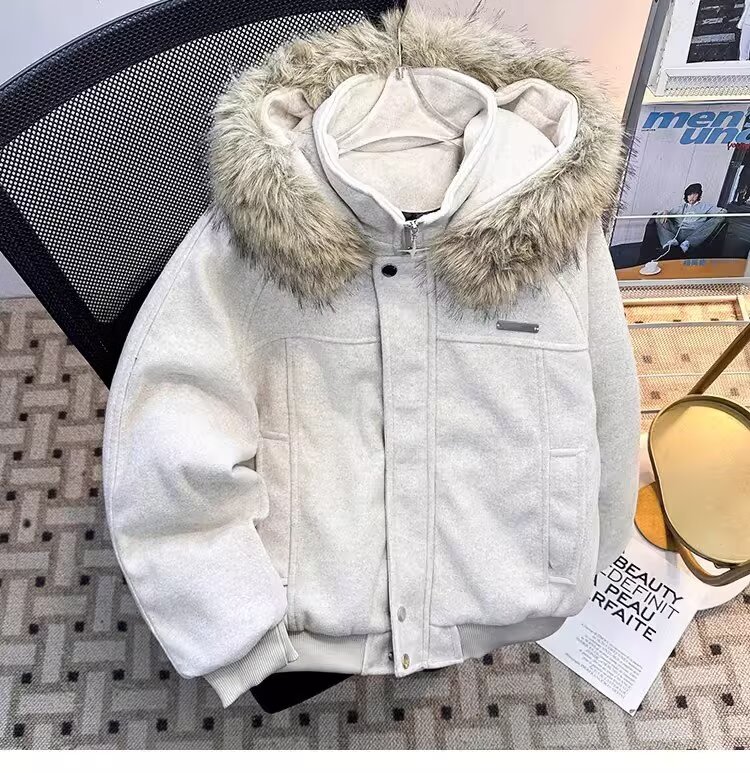 网图冬季座山雕毛领连帽毛呢棉服男加厚保暖棉衣外套m367p90,男装棉衣,星座204-3