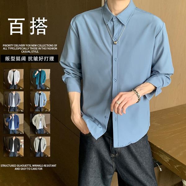 8色春季长袖衬衫男韩版潮流宽松休闲衬衣外套c05p35,男装衬衫,星座204-3