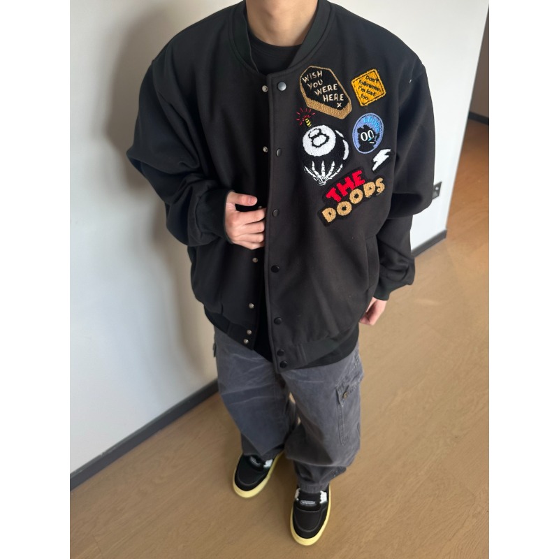 网红美式街头徽章刺绣尼料棒球服外套男女宽松高街夹克ny501p65，男装夹克，星座204-3