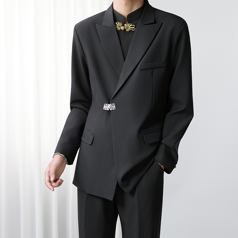 高级感夹扣西装外套男秋季小众设计廓形休闲简约西服xz34p70，男装西服套装，星座204-3