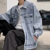 潮牌复古工装外套男秋季韩版宽松休闲帅气牛仔夹克jk8808p58，男装工装外套，星座204-3