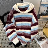 高品复古条纹连帽毛衣男女冬季慵懒风撞色情侣针织衫my9811p62，男装针织衫/毛衣，星座204-3
