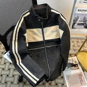 美式复古PU皮衣夹克男春季潮牌宽松休闲拼接立领外套py8547 py75图片