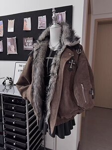 网图 美式复古座山雕毛领棉服男女冬季加厚保暖棉衣m423 p115图片