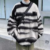 冬季圆领毛衣男撞色条纹慵懒风休闲宽松针织衫外套my9118p40，男装针织衫/毛衣，星座204-3