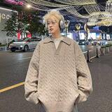 复古麻花翻领毛衣男冬季宽松慵懒风针织衫潮my19p50，男装针织衫/毛衣，星座204-3