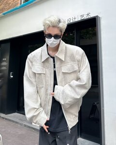 美式复古翻领工装做脏PU皮夹克男春季潮牌宽松休闲外套py9330 p78图片