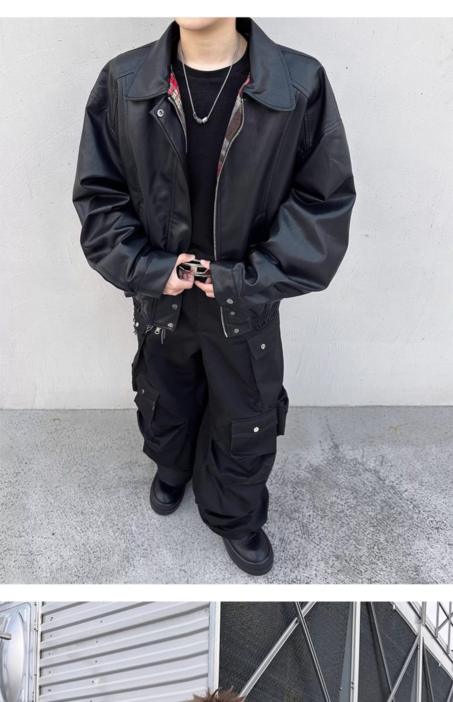 美式复古pu皮衣男春季潮牌宽松休闲两面穿皮外套py8565p75，男装皮衣，星座204-3