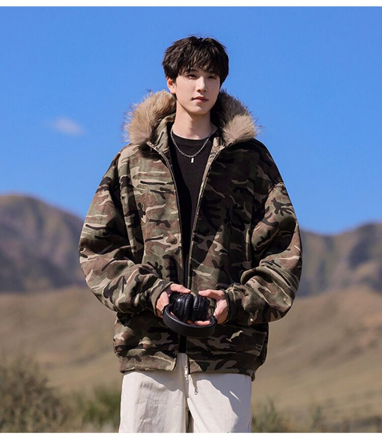 网图冬季座山雕毛领连帽迷彩棉服男加厚保暖棉衣外套m6039p85,男装棉衣,星座204-3