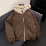 网图美式男女外套秋冬季毛领连帽棉服加厚座山雕皮棉衣m94p115，男装棉衣，星座204-3