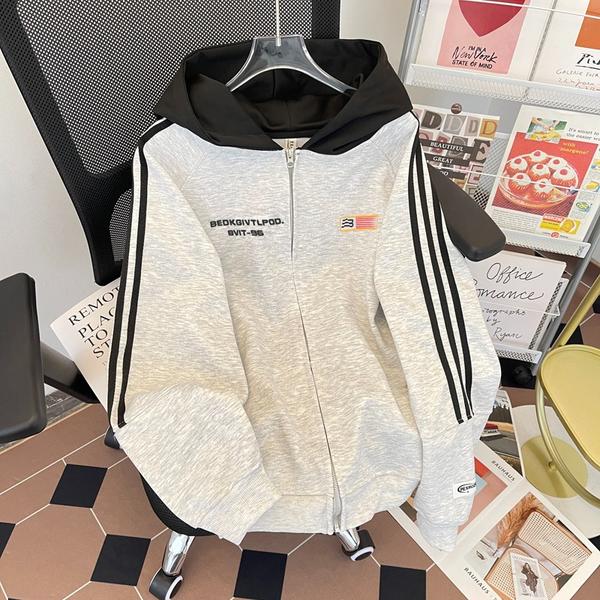 美式复古三条杠连帽卫衣外套男春季潮牌宽松休闲上衣wy145p47,女装短外套,星座204-3