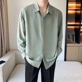 三色秋季垂感坠感休闲暗扣衬衫男宽松长袖衬衣cs007p30，男装衬衫，星座204-3