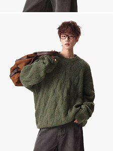 美式复古麻花毛衣男秋冬新款宽松慵懒风针织衫外套my5823 p55图片