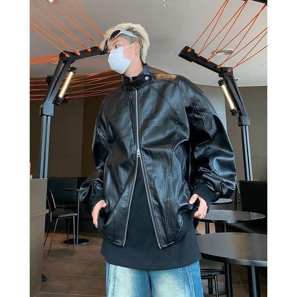 美式复古立领黑色pu皮机车服外套男潮流痞帅皮衣外套py172p60，男装皮衣，星座204-3