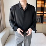 三色秋季垂感坠感休闲暗扣衬衫男宽松长袖衬衣cs007p30，男装衬衫，星座204-3