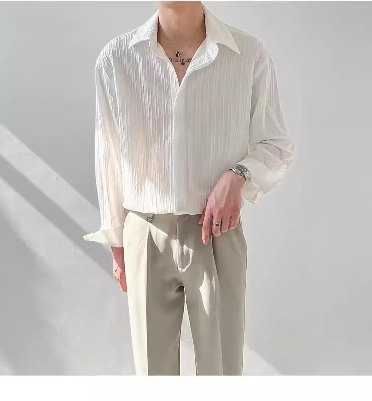 春季韩版宽松休闲长袖衬衫男士潮流帅气条纹免烫衬衣cs12p35，男装衬衫，星座204-3