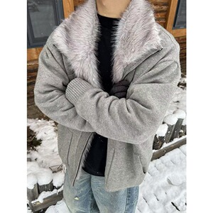 网图 毛领座山雕棉服男冬季加厚针织衫毛衣外套保暖棉衣m390 p130图片