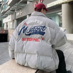 立领刺绣灯芯绒棉衣男冬季复古潮牌宽松加厚保暖外套m8055 p80图片