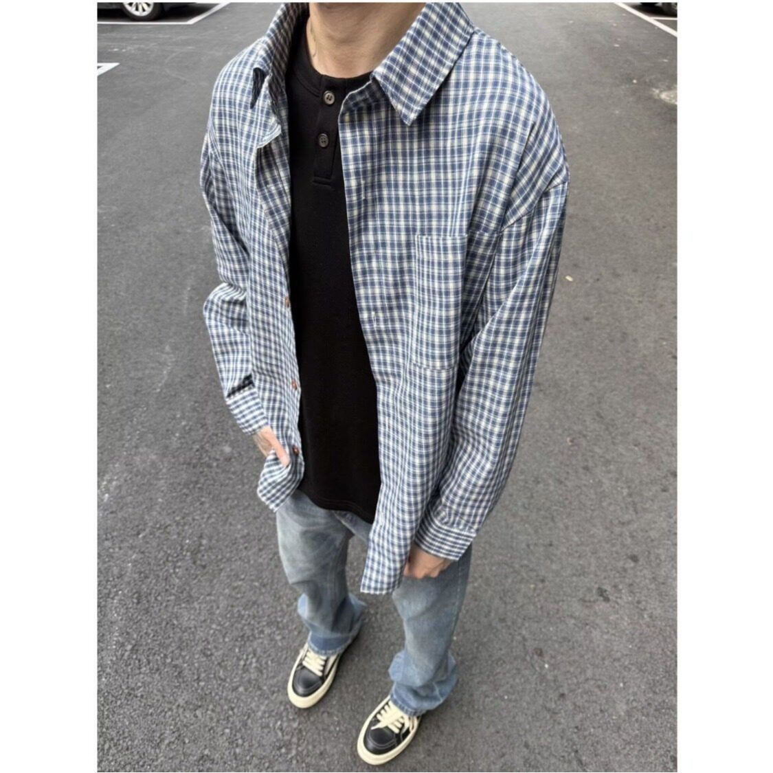 网图现货高品复古衬衫男女格子长袖潮宽松薄款情侣衬衣cs71p30,男装衬衫,星座204-3