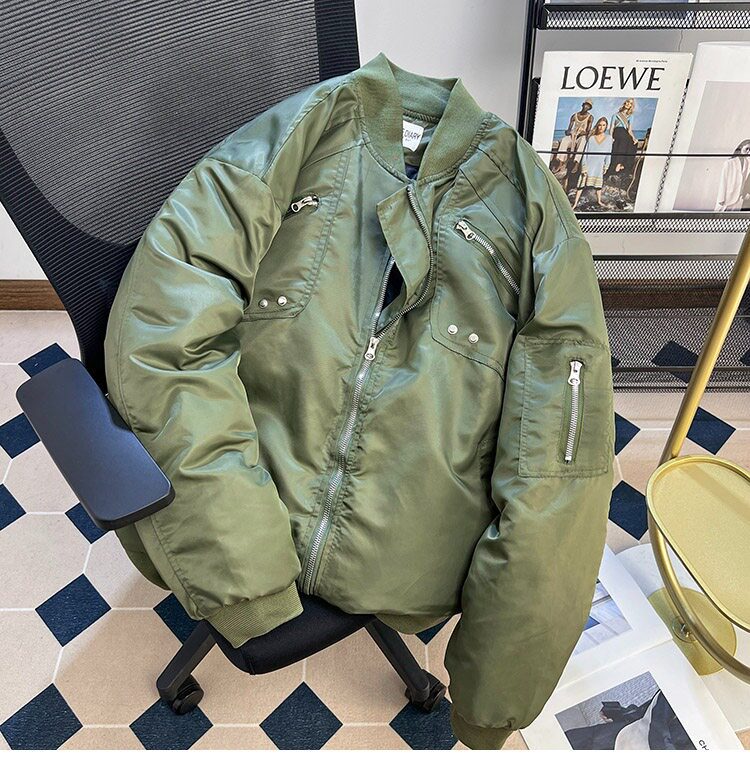 美式复古潮牌多拉链棉衣立领高级感痞帅宽松棉服潮m6102p85,男装棉衣,星座204-3