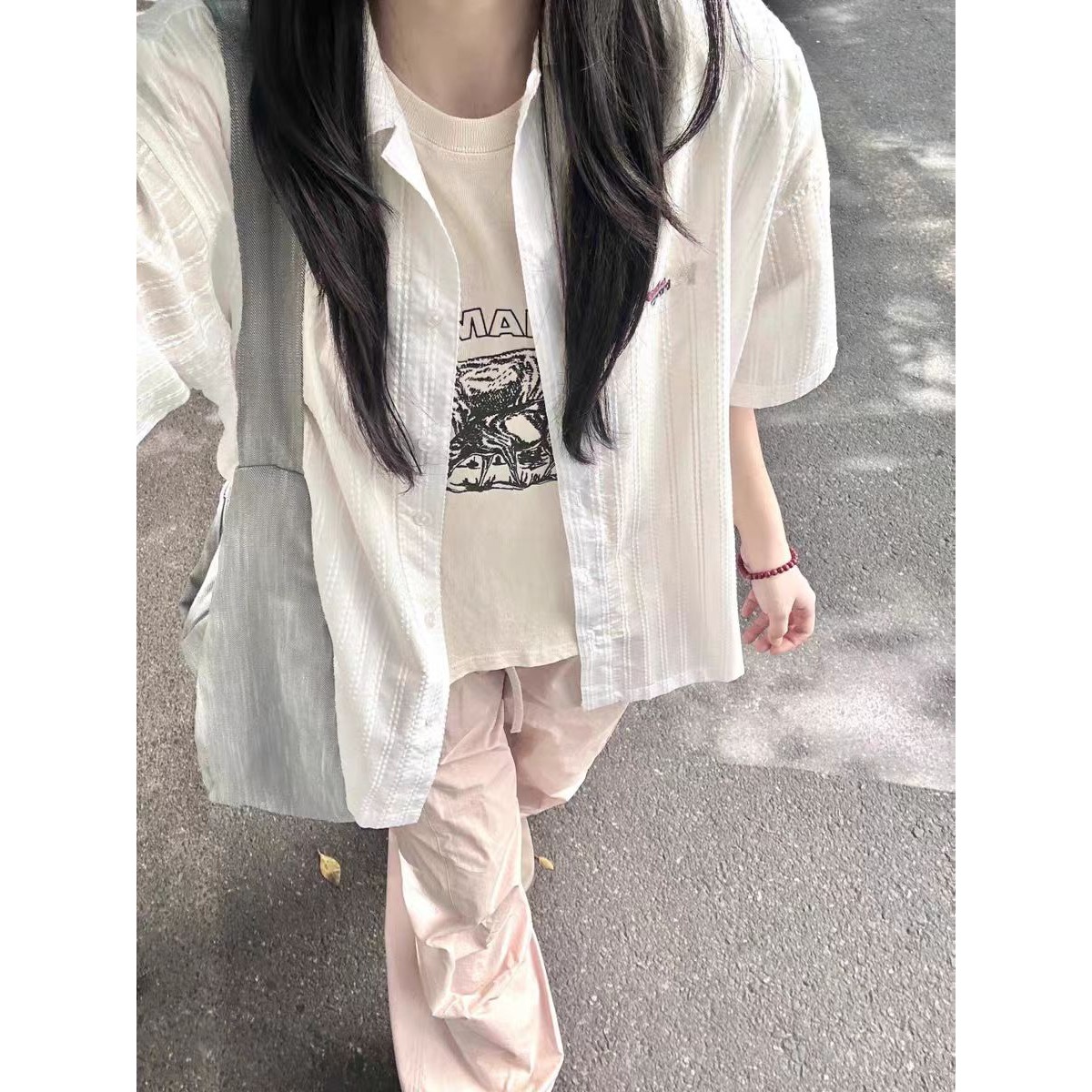 短袖衬衫女夏季复古刺绣宽松百搭半袖条纹衬衣上衣潮dc318p38，男装T恤，星座204-3
