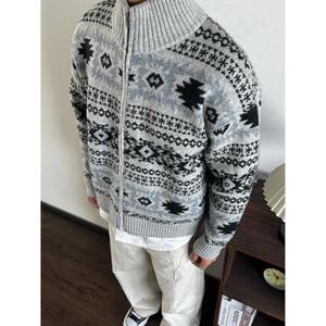 网图冬季高领毛衣男加厚保暖针织衫外套宽松休闲毛线衣my474p60