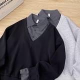 美式复古假两件翻领卫衣男春季撞色卫衣潮w03p45，男装卫衣，星座204-3