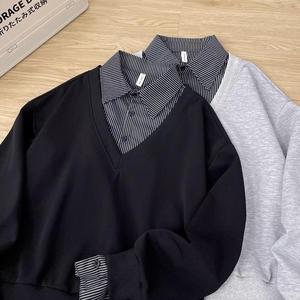 美式复古假两件翻领卫衣男春季撞色卫衣潮w03 p45，男装卫衣，星座204-3