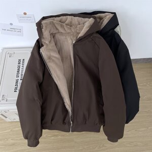 两面穿外套棉衣男女冬季慵懒风棉袄休闲连帽棉服袄子m21 p100图片