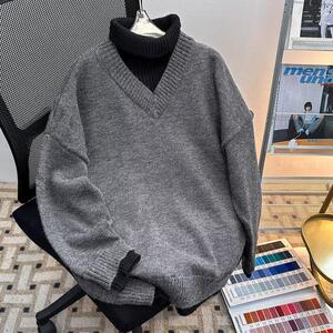 冬季假两件拼接高领毛衣男内搭打底衫韩版休闲针织衫my067 p62图片