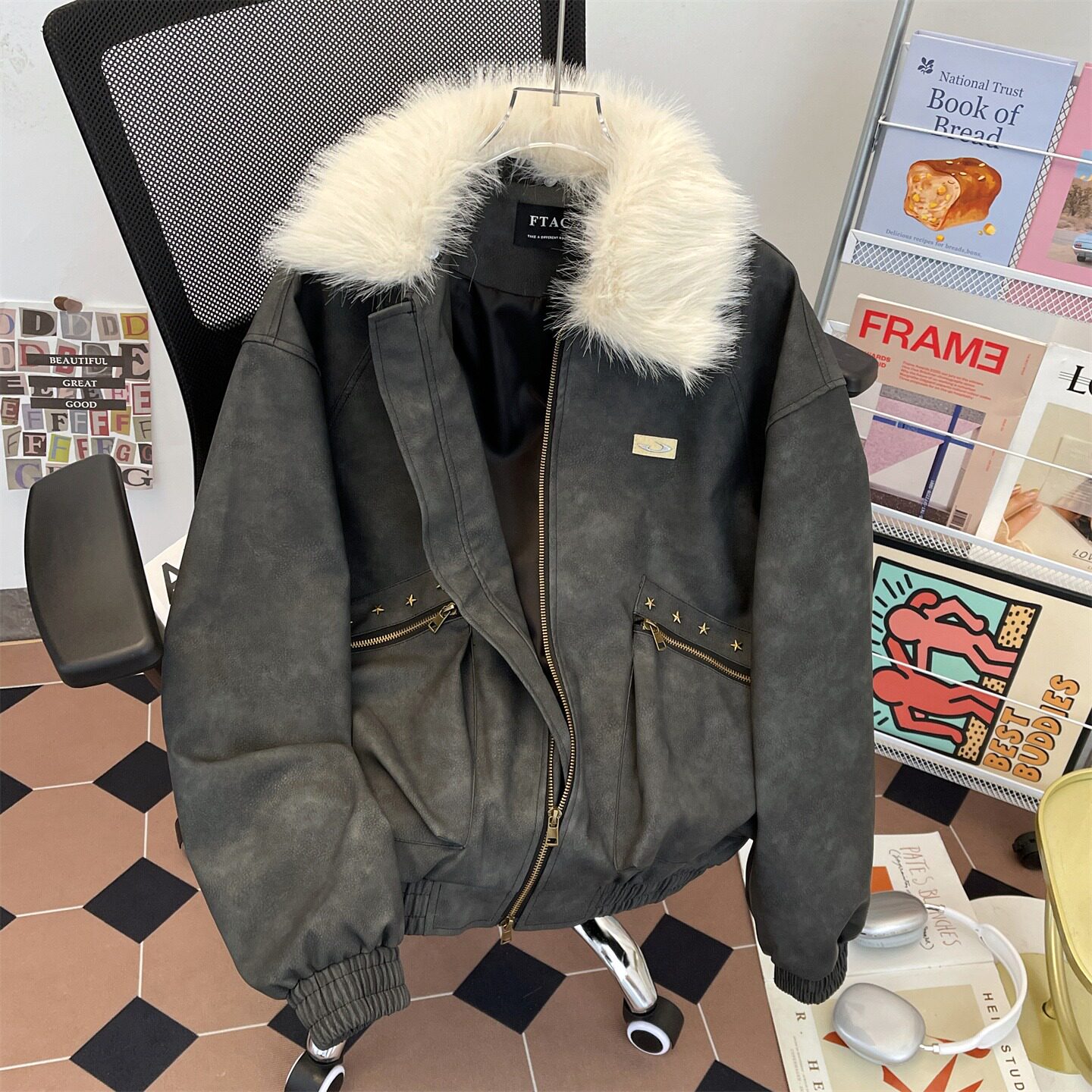 美式复古皮衣夹克女秋冬季可拆卸毛领外套宽松休闲外套m6105p95,男装夹克,星座204-3