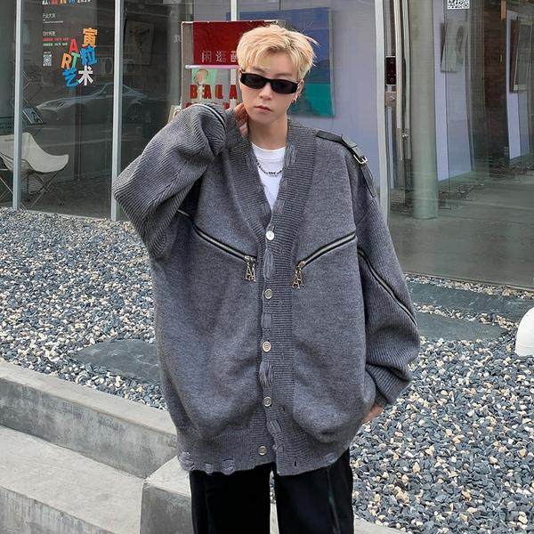 美式金属扣开衫毛衣男秋冬潮牌宽松慵懒风针织衫外套my322p60，男装针织衫/毛衣，星座204-3