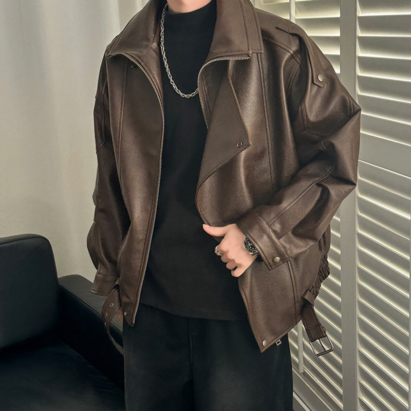 网图pu皮衣外套男春季休闲宽松百搭机车服ins皮夹克py9152p70,男装夹克,星座204-3
