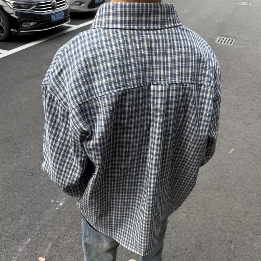 网图现货高品复古衬衫男女格子长袖潮宽松薄款情侣衬衣cs71p30,男装衬衫,星座204-3