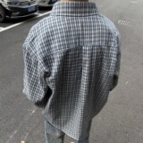 网图现货高品复古衬衫男女格子长袖潮宽松薄款情侣衬衣cs71p30，男装衬衫，星座204-3