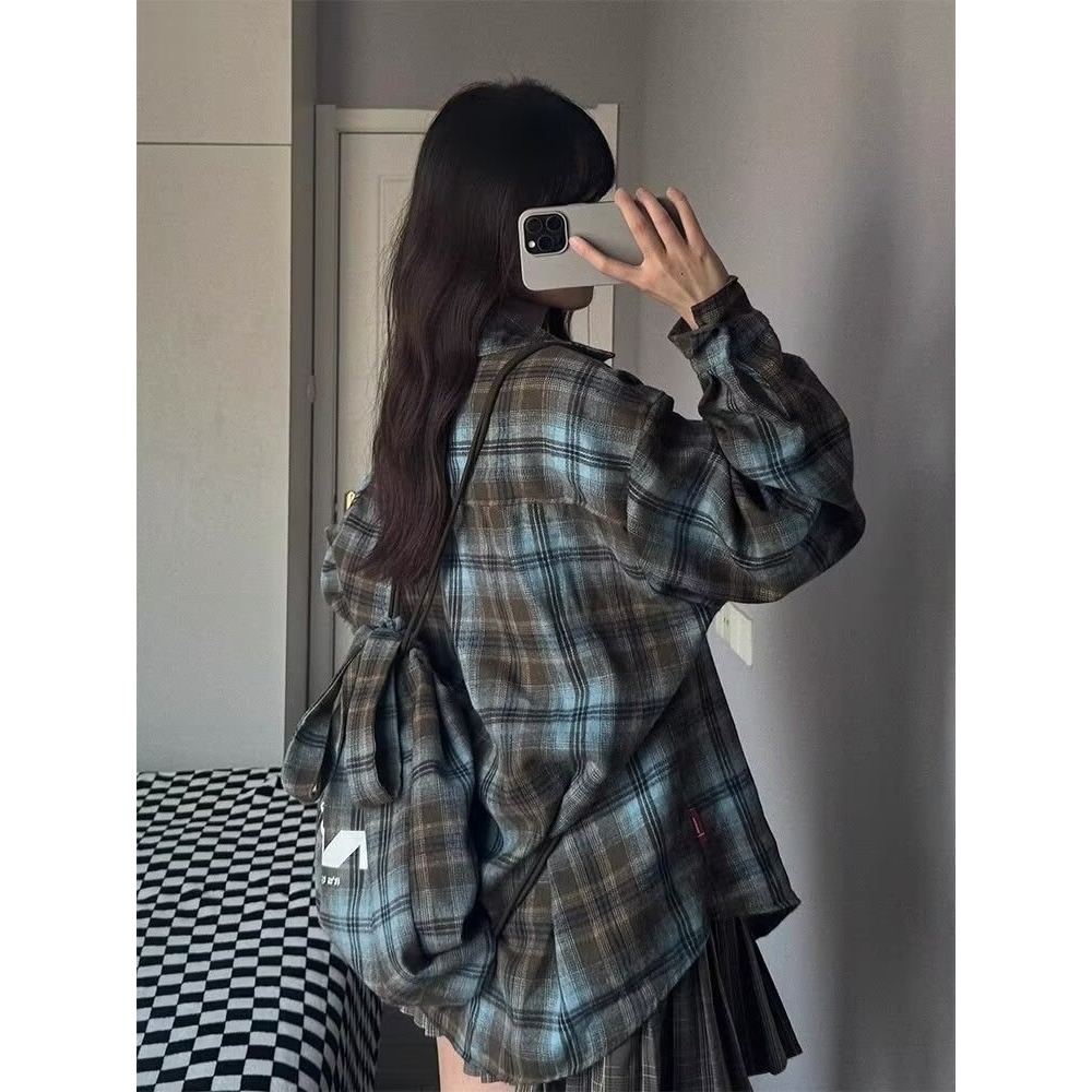 网图简约百搭原宿美式复古格子长袖衬衣文艺衬衫cs1010p30，男装衬衫，星座204-3